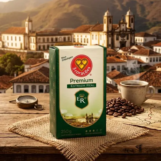 Café 3 Corações Premium Estrada Real Torrado e Moído a Vácuo 250 g (imagem ilustrativa)