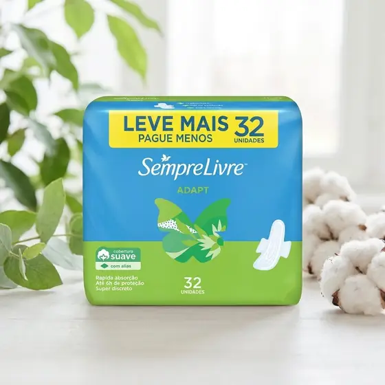 Absorvente com Abas Sempre Livre Adapt, Cobertura Suave, 32 Unidades (imagem ilustrativa)