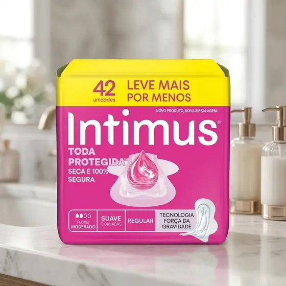 Absorvente Intimus Tripla Proteção Dia Suave com Abas, 42 Unidades (imagem ilustrativa)