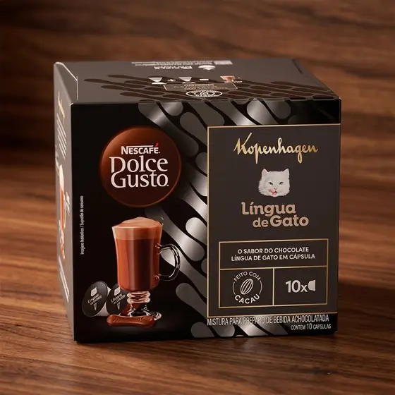 Achocolatado em Cápsula Nescafé Dolce Gusto Kopenhagen Língua de Gato 10 cápsulas (imagem ilustrativa)