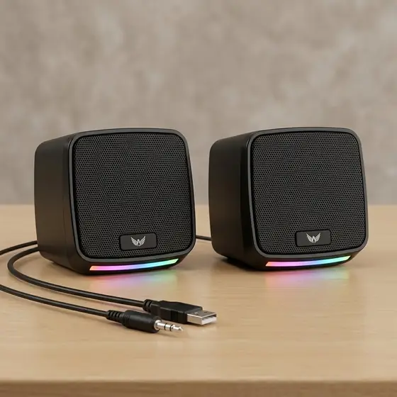 Alto-falantes RGB para PC, USB e P2 de 3,5 mm, Compactos (imagem ilustrativa)