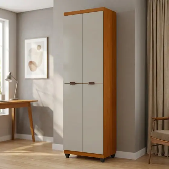 Armário Multiuso Clean 6 Nichos e 4 Portas Cedro/Off (imagem ilustrativa)