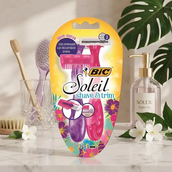 BIC Aparelho De Depilação Soleil Shave & Trim 3 Lâminas Rosa E Roxo 930184 2 Unidades + (imagem ilustrativa)