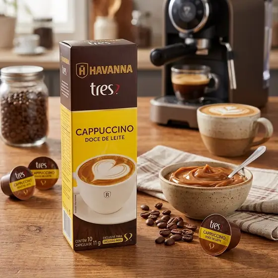 Capsula de Cappuccino Doce De Leite TRES 3 Corações 10 unid (imagem ilustrativa)