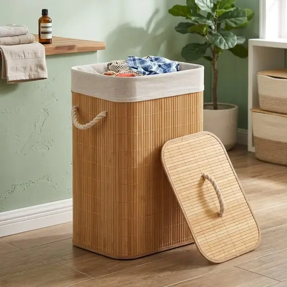 Cesto de Bambu 60L Com Tampa Alça E Forro Removível Elegância e Praticidade (imagem ilustrativa)