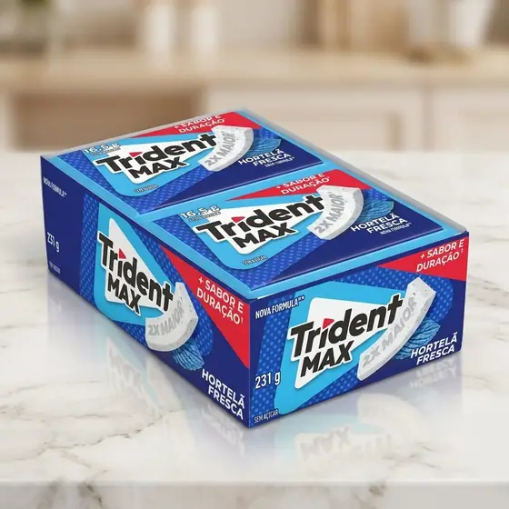 Chiclete Trident Max Hortelã Fresca Sem Açúcar - Caixa com 14 unid. de 16,5g (imagem ilustrativa)
