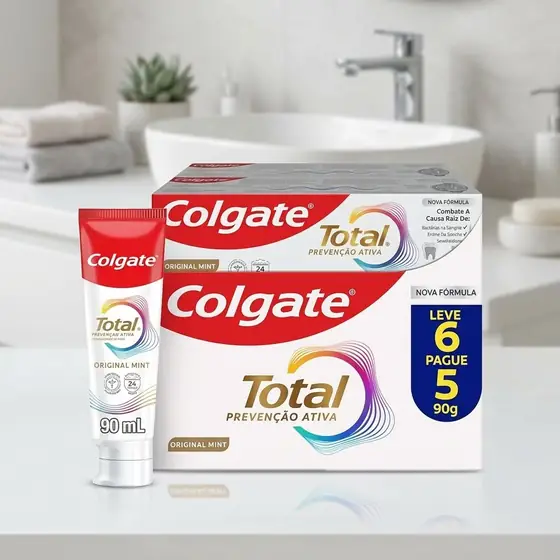 Colgate Total Original Mint Creme Dental Prevenção Ativa com Flúor, 6x90g (imagem ilustrativa)
