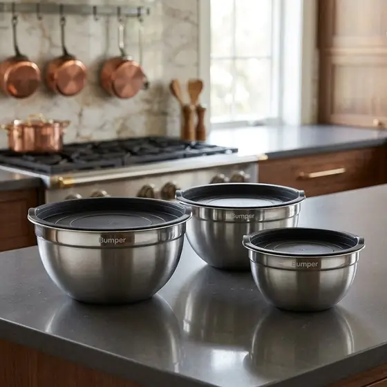 Conjunto de 3 Bowls Bumper em Inox com Tampa Hermética Kit Tigelas Multiuso Cozinha - Bumper (imagem ilustrativa)