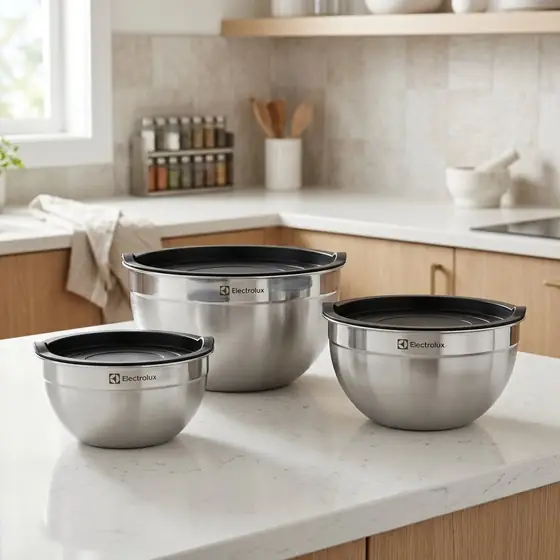 Conjunto de Bowls Tigelas de Inox com Tampa Plástica Electrolux (imagem ilustrativa)
