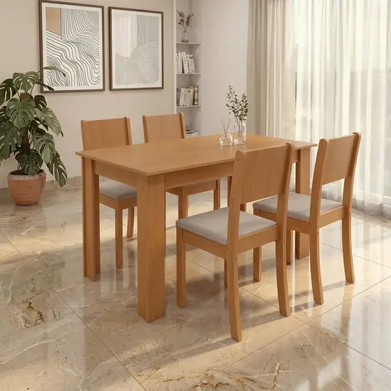 Conjunto Sala De Jantar Com 4 Cadeiras Grupo Lopas Easy Line Cor Amêndoa (imagem ilustrativa)