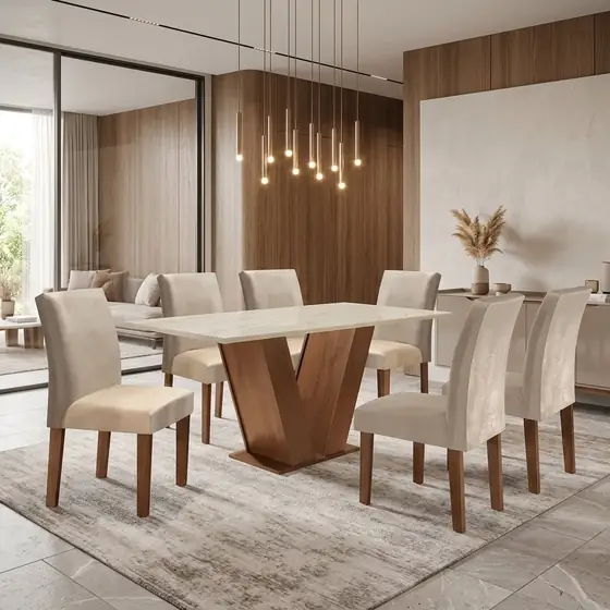 Conjunto Sala De Jantar Mesa Tampo Mdf 6 Cadeiras Espanha Fa Cor Chocolate/off White (imagem ilustrativa)