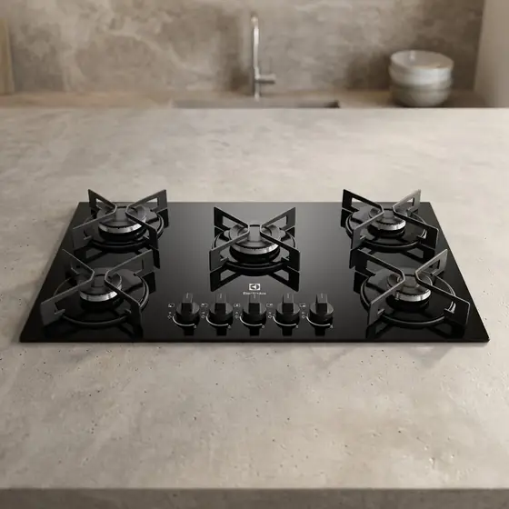 Cooktop 5 Bocas a Gás Electrolux Mesa de Vidro Efficient Grade de Aço Fosco (KE5GR) Bivolt (imagem ilustrativa)