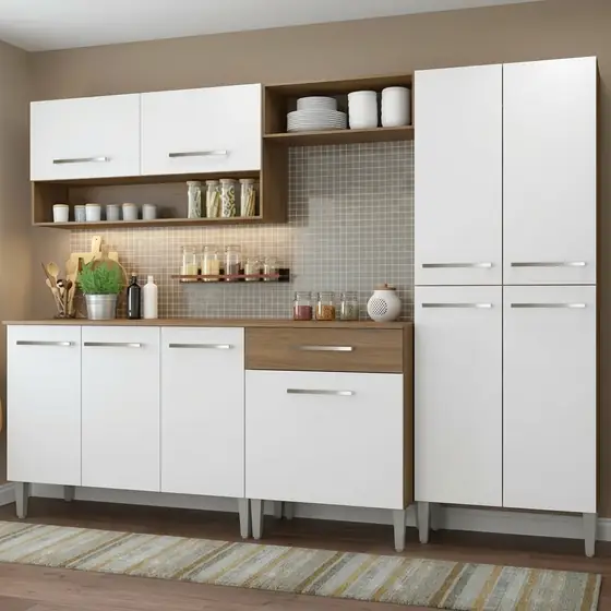 Cozinha Compacta Madesa Emilly Pop Armário Balcão Paneleiro Cor Branco Marrom (imagem ilustrativa)