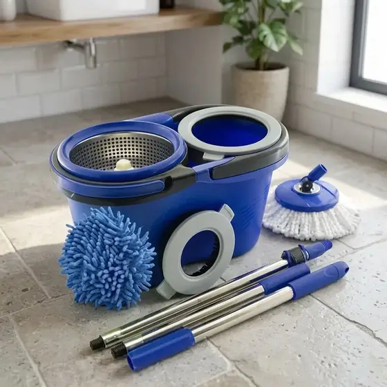 Esfregão Perfect Pro Mop 360° Balde Inox Cabo Longo Microfibra 16L (imagem ilustrativa)