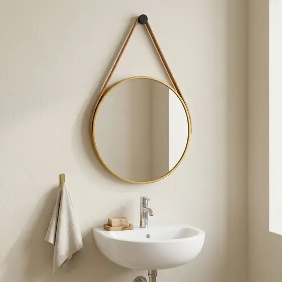 Espelho Redondo 40cm Alça Banheiro Lavabo Sala Quarto Hall (imagem ilustrativa)