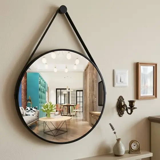 Espelho Redondo Decorativo Suspenso Alça 20cm + Pino Brinde (imagem ilustrativa)
