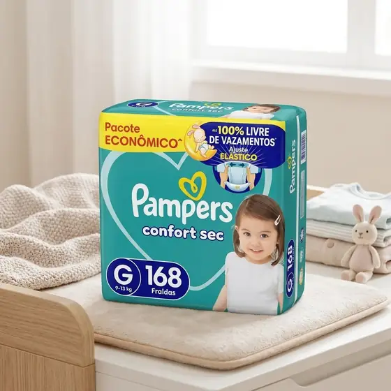 Fralda Pampers Confort Sec Tamanho G 168 Unidades (imagem ilustrativa)