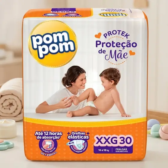 Fralda Pom Pom Protek Proteção de Mãe XXG 30 Unidades (imagem ilustrativa)