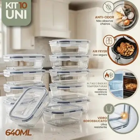 Kit 10 potes de vidro herméticos 640 ml