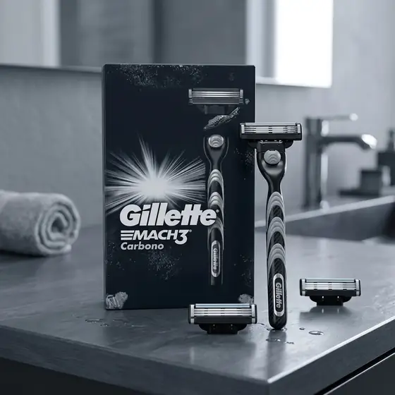Kit de Aparelho de Barbear Gillette Mach3 Carbono, 2 Refis (imagem ilustrativa)