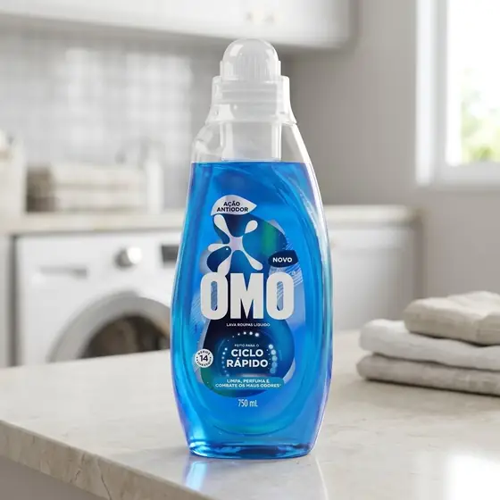 Lava-Roupas Líquido Omo Ciclo Rápido Ação Cuidado Frasco 750ml (imagem ilustrativa)