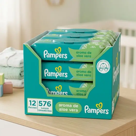 Lenços Umedecidos Pampers Aroma de Aloe Vera, 576 Unidades (imagem ilustrativa)