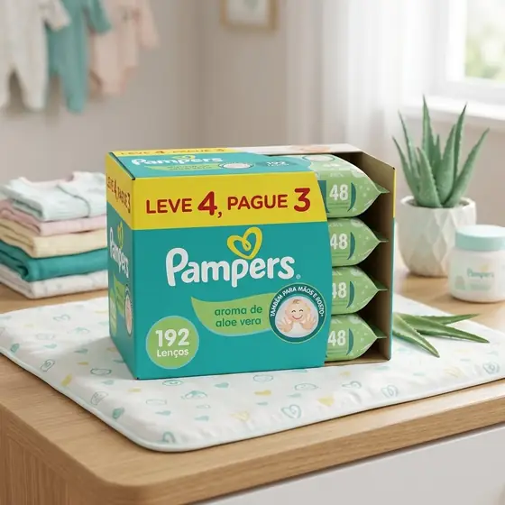 Lenços Umedecidos Pampers Aroma de Aloe Vera 192 Unidades (imagem ilustrativa)