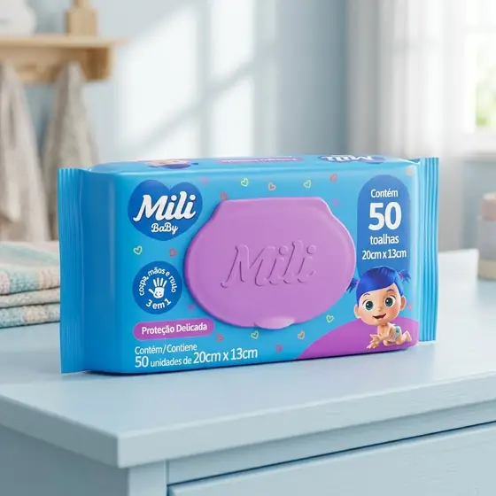 Mili Toalhas Umedecidas Baby, Uso Bebê, Com Aloe Vera e Calêndula, Dermatologicamente Testadas (imagem ilustrativa)