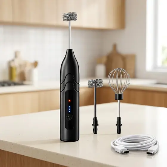 Mixer Elétrico Portátil 2 em 1 Recarregável Potente Misturador de Bebidas e Ovos 3 Velocidades (imagem ilustrativa)