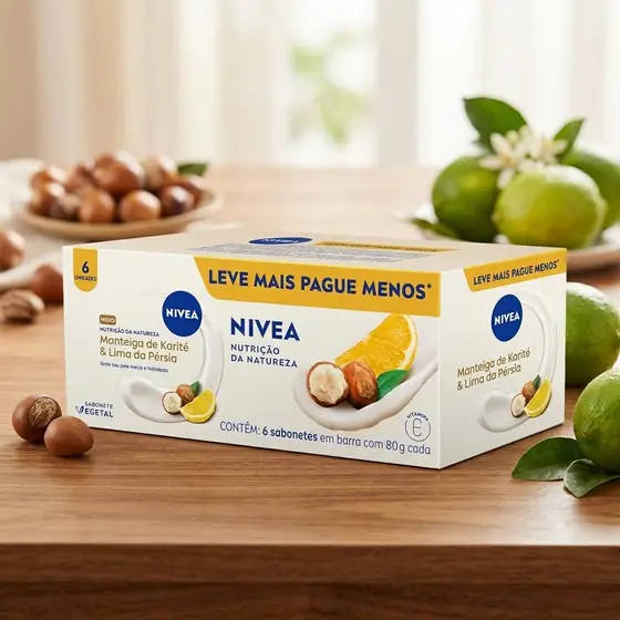 NIVEA Sabonete Vegetal Nutrição Da Natureza Manteiga De Karité & Lima Da Pérsia 80g (6 un.) (imagem ilustrativa)