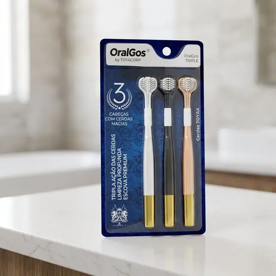 OralGos Escova de Dente 3 Faces Ultra Macia, 3 Unidades, Adulto (imagem ilustrativa)