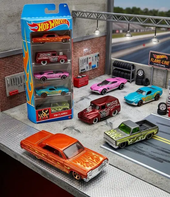 Pacote com 5 Carros Hot Wheels Mattel, modelos sortidos (imagem ilustrativa)
