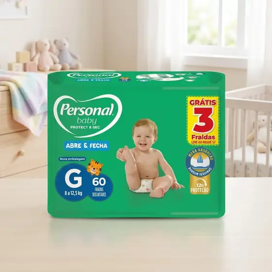 Personal Fralda Baby Protect&Sec G, Leve 60 Pague 57 Unidades (imagem ilustrativa)