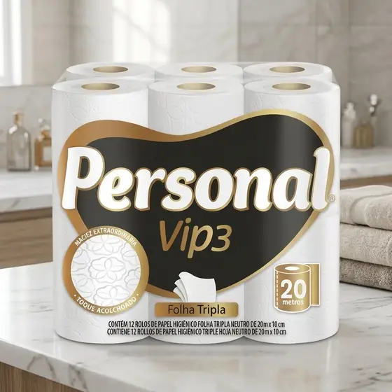 Personal Papel Higiênico Vip Folha Tripla Com 12 Rolos De 20M (imagem ilustrativa)