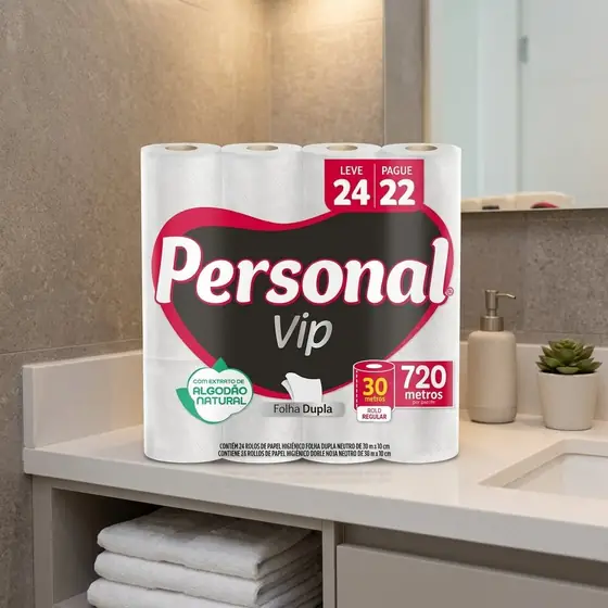 Papel Higiênico Personal Vip Folha Dupla Branco 24 Rolos (imagem ilustrativa)