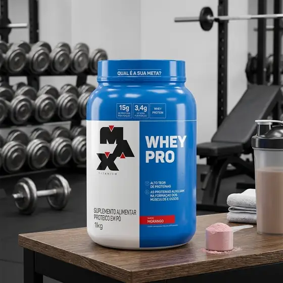 Proteína Max Titanium Whey Pro Concetrado em pó sabor Morango x 1kg (imagem ilustrativa)