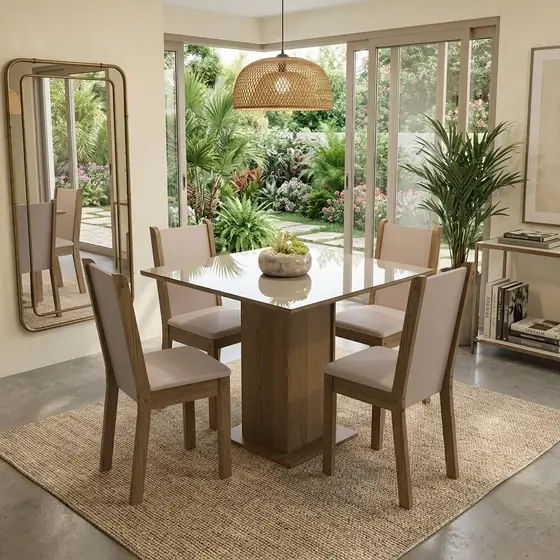 Sala de Jantar Madesa Tifani com Mesa de Vidro 90 cm e 4 Cadeiras (imagem ilustrativa)