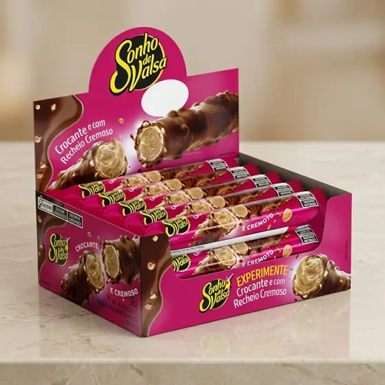 Stick Wafer Recheado Sonho de Valsa Sabor Chocolate - Display com 15 unidades de 25g (imagem ilustrativa)