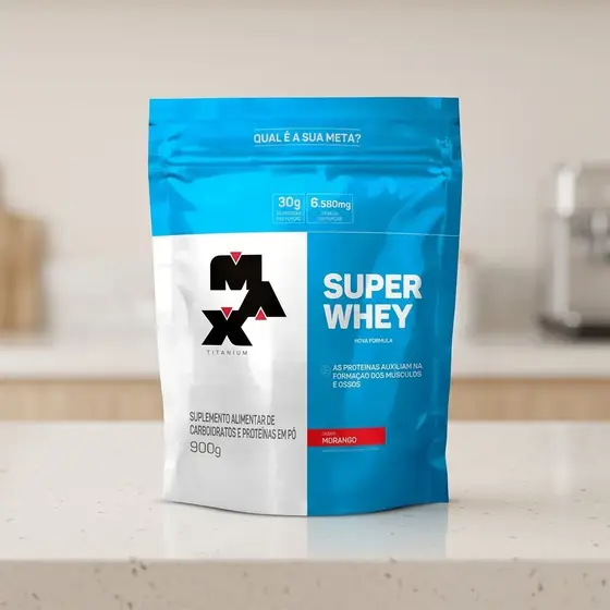 Super Whey Protein Refil 900 g Max Titanium Morango (imagem ilustrativa)