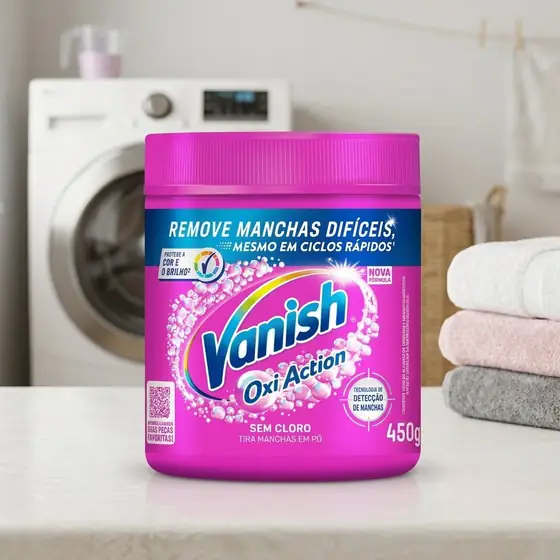 Tira Manchas em Pó Vanish Oxi Action Pink Refil 450g para Roupas Coloridas, Sem Cloro, com (imagem ilustrativa)
