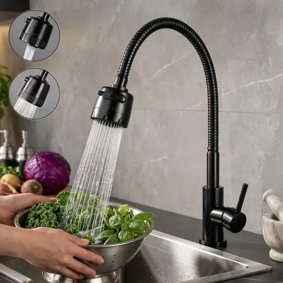 Torneira Gourmet Flexível Giratória Cozinha Pia Bancada Cuba 2 Jatos Preto - Marca Camperluz (imagem ilustrativa)
