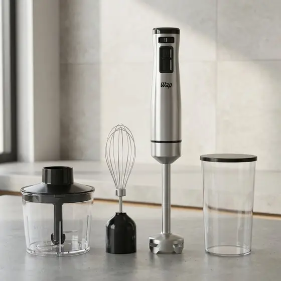 WAP Mixer Elétrico 3 em 1 com Processador, Miniprocessador e Batedor de Clara em Inox (imagem ilustrativa)