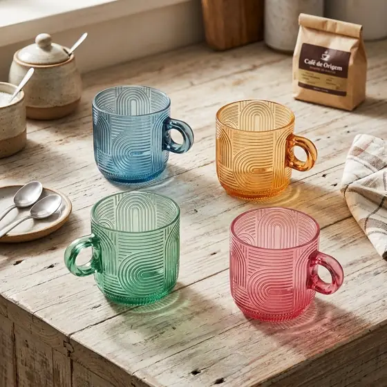 WOLFF - Conjunto 4 Xícaras de Vidro Frankfurt Colorido 220ml (imagem ilustrativa)
